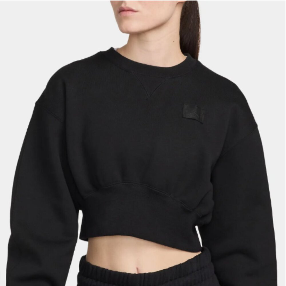 NWT Air Jordan Womens Flight Fleece Crop Sweatshirt Black Logo Pullover Hoodie M - Picture 2 of 13
